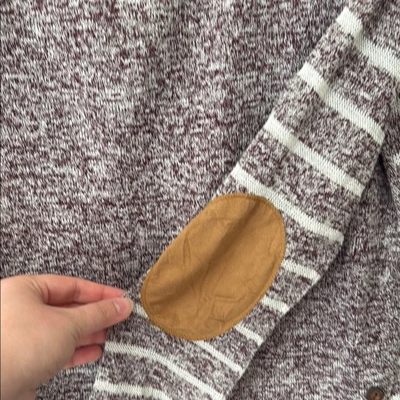 Cato Purple Long Sleeve Striped Sweater with Button Accents and Elbow Patches - Picture 4 of 6